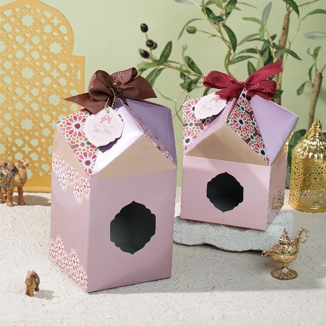 

10 Pcs Box hampers Idul Fitri -Box Kerucut 3 toples biggy - UNGU metalic+Free tag 13,5x13,5x17 cm(tinggi total 28)