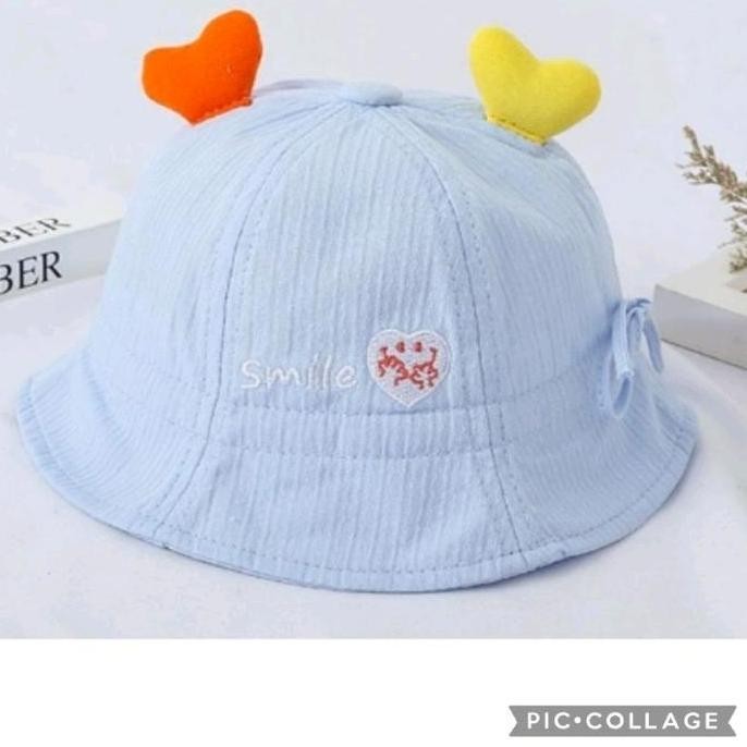 0-2 Tahun | Import | Topi Bucket Tali Karet Smile Love Anak Bayi Balita Perempuan Dengan Tali Serut 