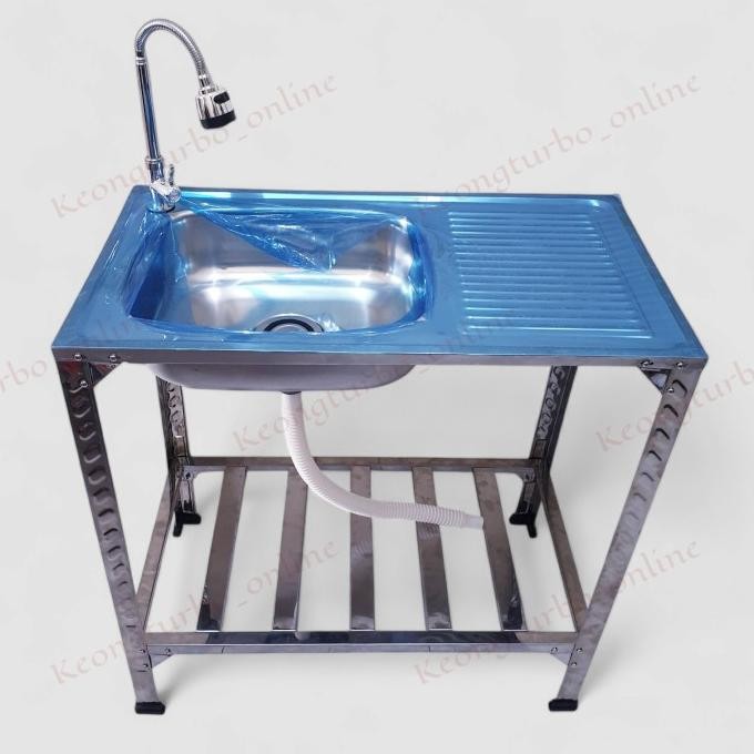 Kitchen Sink Portable 8045 Stainless 80X45X81Cm Meja Bak Cuci Piring Co