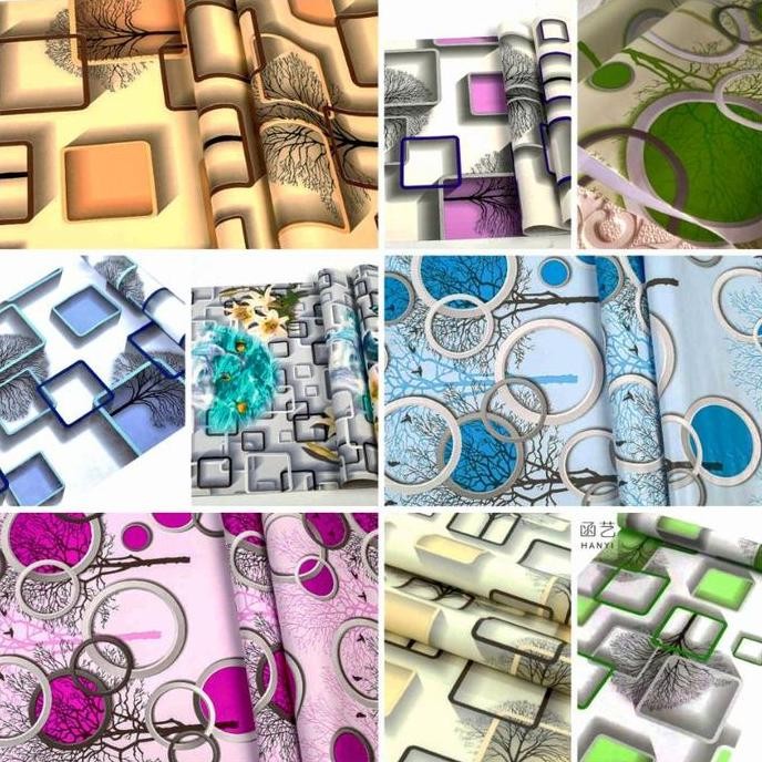 TERBARU WALLPAPER DINDING KOTAK BIRU POHON KOTAK LIS HITAM 3D PVC