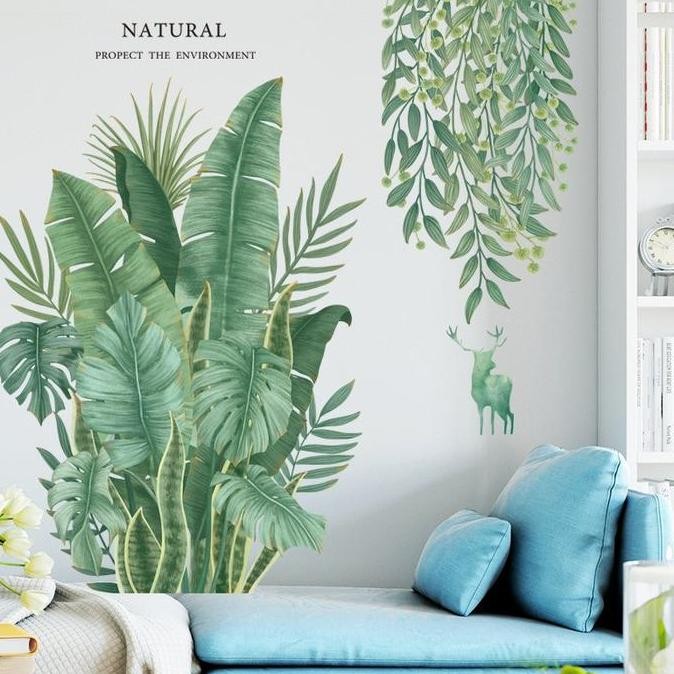 TERBARU WALL STIKER STICKER WALLSTICKER WALLSTIKER DINDING RAK BUNGA DAUN PISANG PALEM KAKTUS HIJAU 