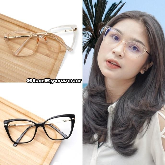 new frame kacamata cat eye wanita free lensa minus antiradiasi - se95825