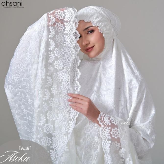 Sale Mukena Dewasa Ahsani Asoka A18 Sutra Bordir Original Jumbo Putih