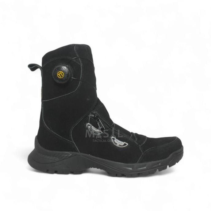 Misil Sepatu PDL Tactical Tali Putar TNI Polri Paspampres Model Black Hawk V2 Kulit Suede Hitam - Bo