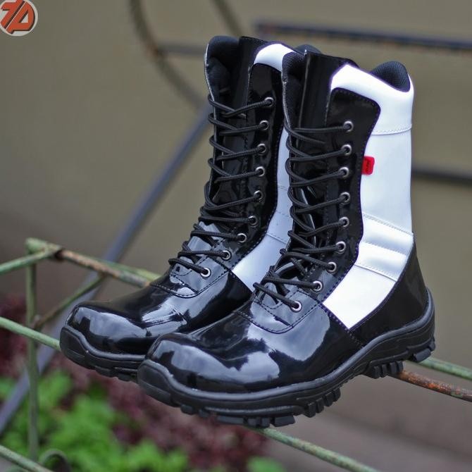 SEPATU PDL Provost Polri Militer Tni Hitam Putih - HITAM PUTIH