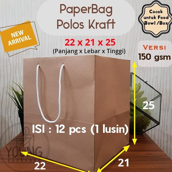 

Tre-57 Paper Bag / Tas Kertas Paperbag Kraft Coklat Kotak Food Box / Bowl 22 X 21 X 25 (12 Pcs)