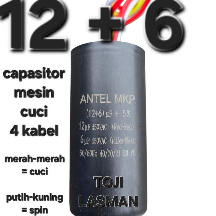 ( 12 + 6 )   CAPASITOR KAPASITOR STARTING ELKO ELCO MESIN CUCI WASH SPIN 12UF+6UF 12 6 UF MIKRO MICR