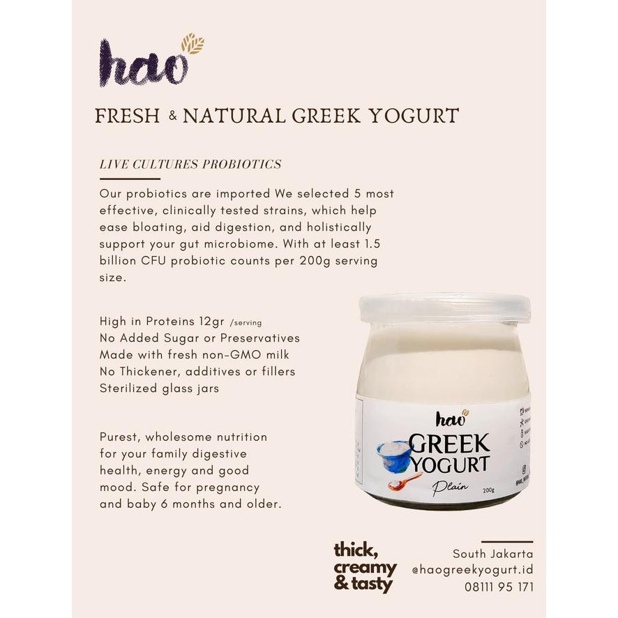 

Hao Greek Yogurt Plain (Live Active Probiotics Yoghurt) Terbaru