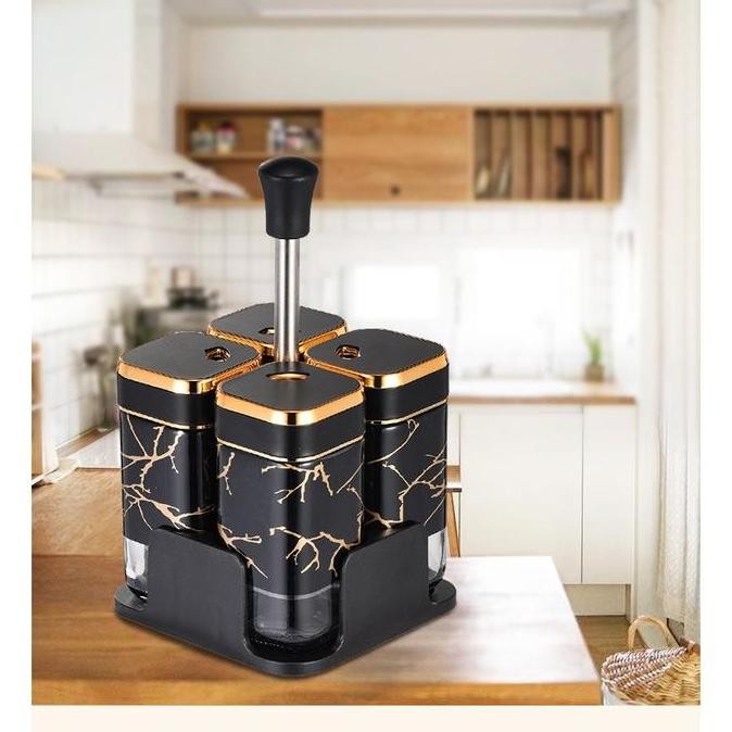 Bakindo Tempat Botol Bumbu Minyal Oil 4in1 Dengan Rak Tempat Bumbu Dapur Wadah Bumbu Kaca Toples Bum