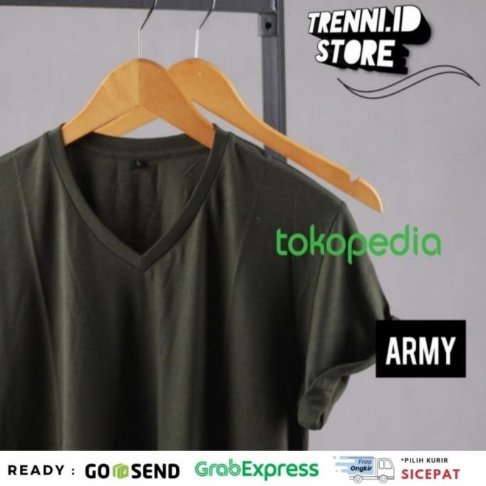 new kaos polos serat bambo v-neck army pria / wanita bahan adem