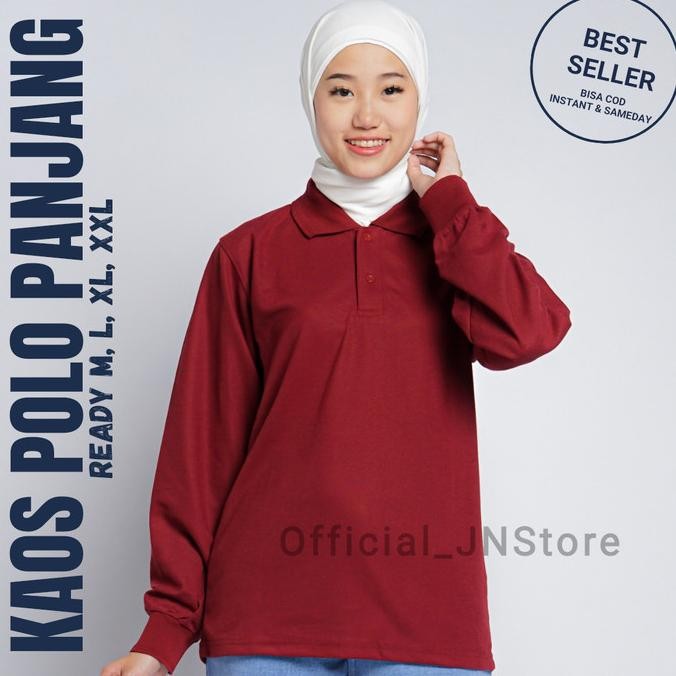 new kaos polo lengan panjang wanita + warna merah maroon + long sleeves