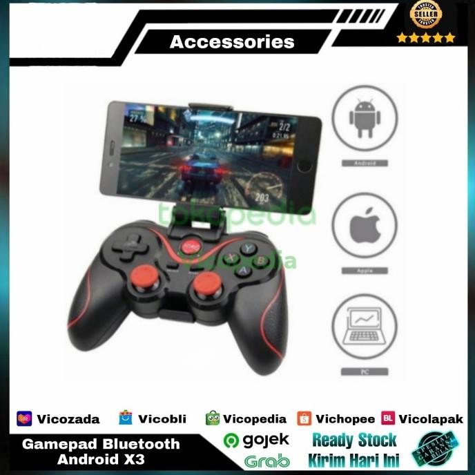 promo gamepad joystik stik wireless x3 holder android smart tv stb pc ps