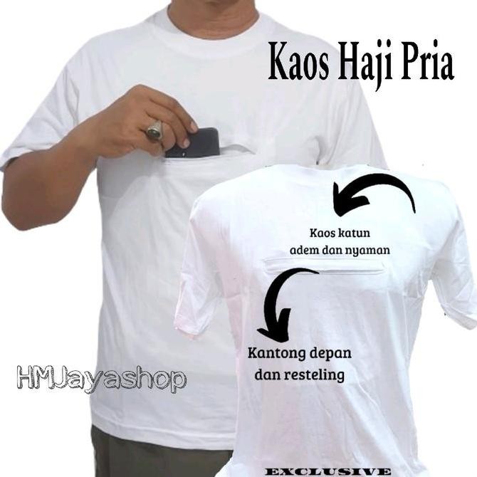 new kaos haji umroh haji kantong depan putih pria wanita