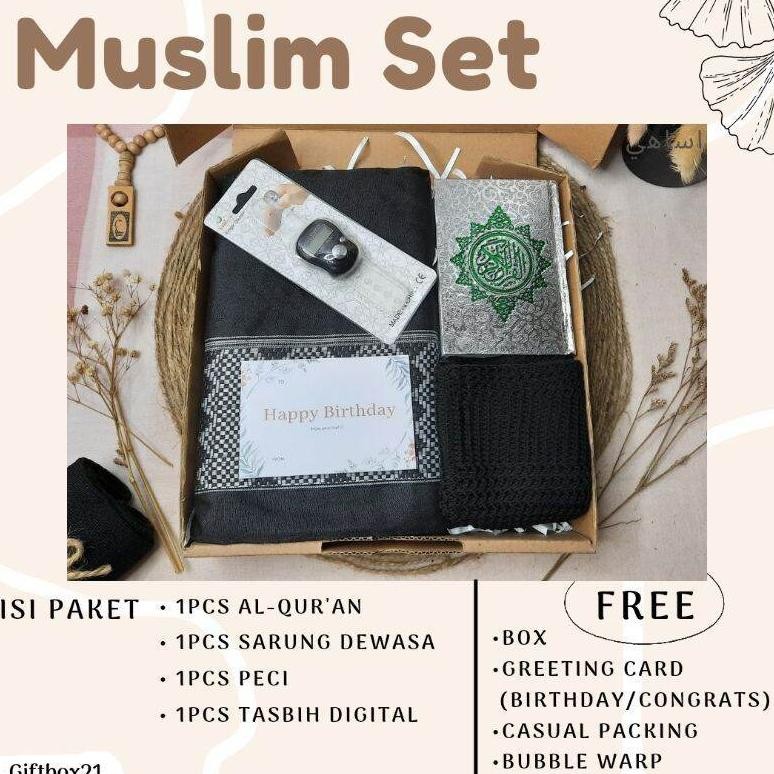 (BISA COD) Muslim Set Gift Box Hampers Cowok Muslim Kado Cowok Sarung Sajadah Kado Ultah