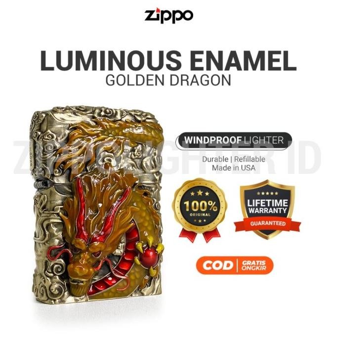 Korek Api Zippo Luminous Enamel Golden Dragon