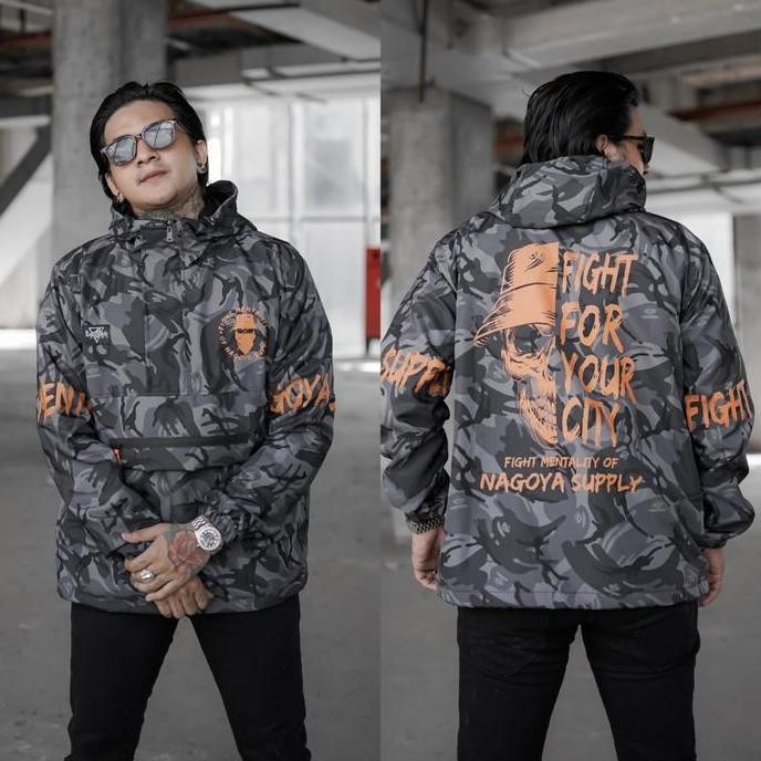 Jaket Casual Mentality Hitam Loreng Nagoya Jaket Parasut Outdoor Premium Distro Pria Baseball