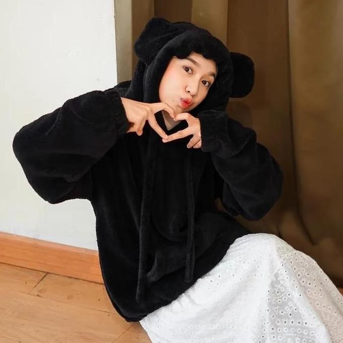 Sweater Hoodie Sherpa Bulu Korean Style | Jaket Hoodie Sherpa Kuping