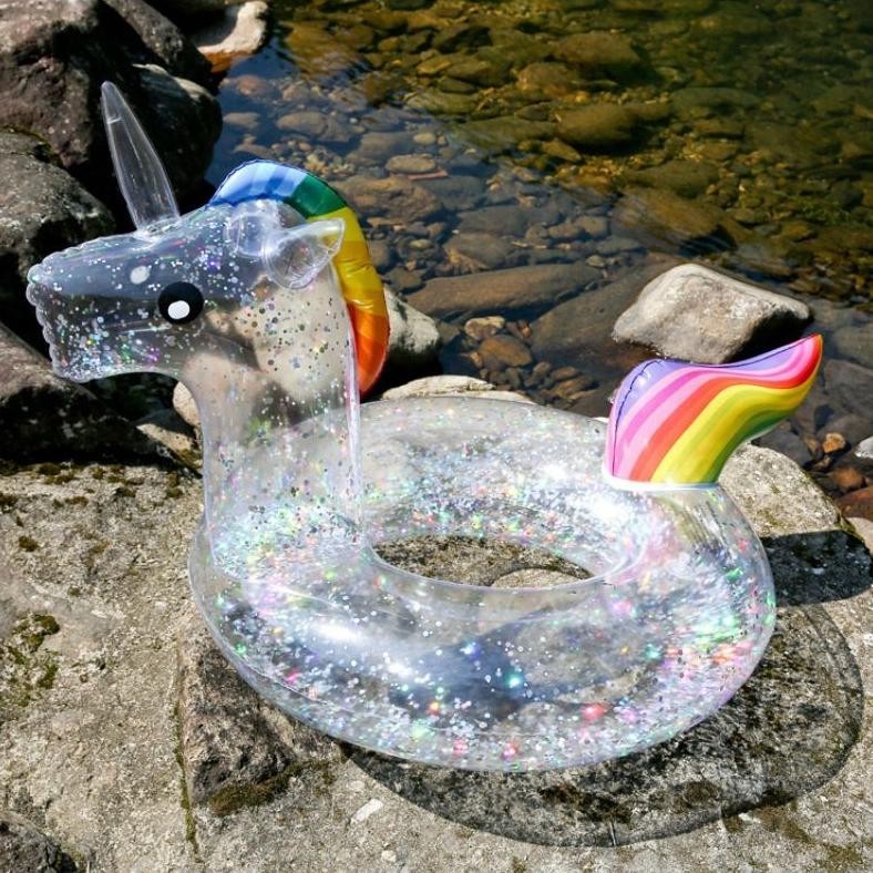 [LOGU] Pelampung unicorn dan flamingo transparant dengan Glitter cantik