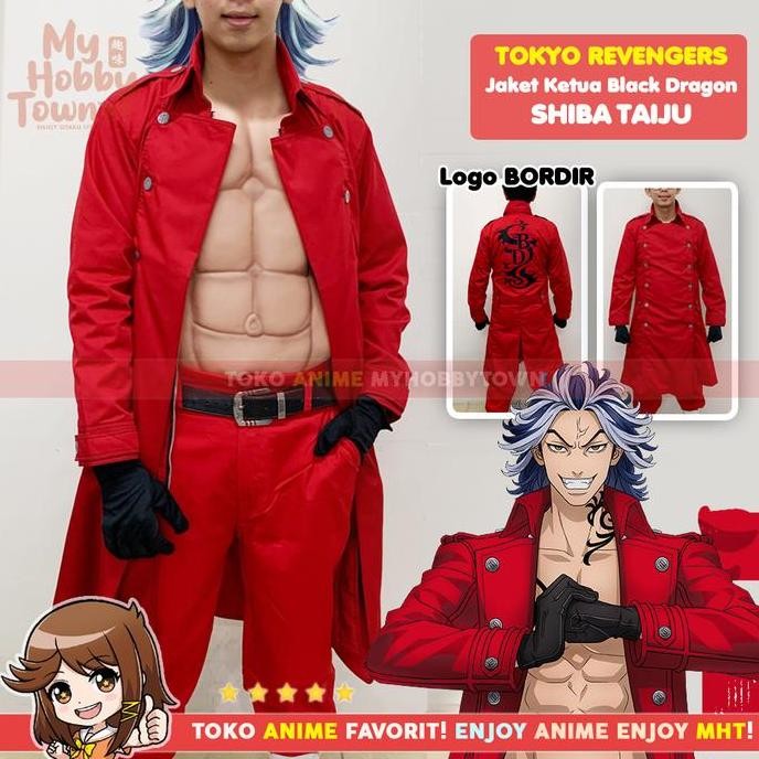 Jaket Parka Jubah Black Dragon Red Merah Tokyo Revengers Taiju Shiba Cosplay