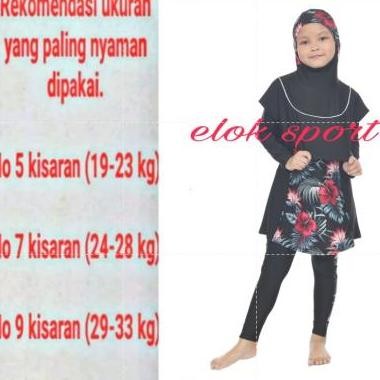Tersedia baju renang muslim anak usia 4th - 9 tahun RMA BABY DOLL Bunga Panjang Wanita Syari ba jure