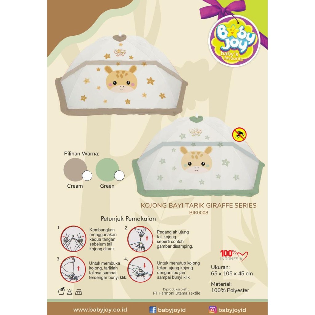 Baby Joy Kojong Bayi Tarik Giraffe Series BJK0008 Kelambu Tarik Bayi Karakter Kojong Penutup Pelindu
