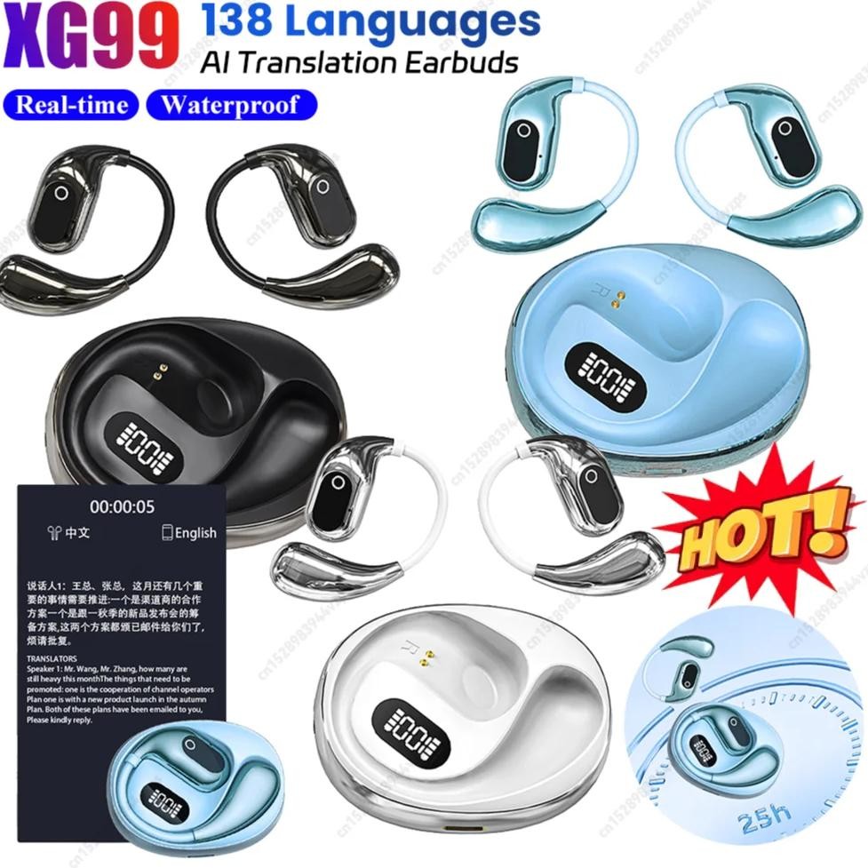 Xg99 Ai Real-Time Translator Earbuds Bluetooth 5.3 Smart Voice Translator Waterproof Open Ear Headph