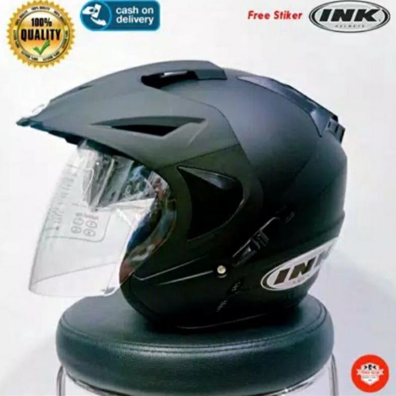 HELM DOUBLE VISOR ORIGINAL MERK FNY WARNA HITAM DOP