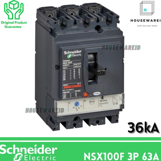 MCCB 3 Phase 63 Ampere 3p 63a Breaker Schneider NSX100F TM63D Original