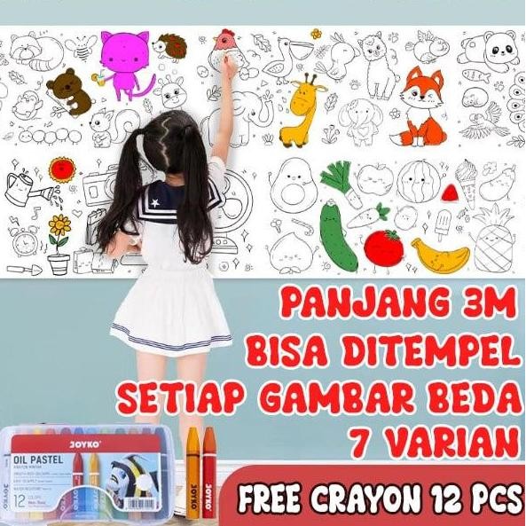 

Mainan Edukasi Kertas Gambar Roll, Drawing Roll 3M Free Crayon Co