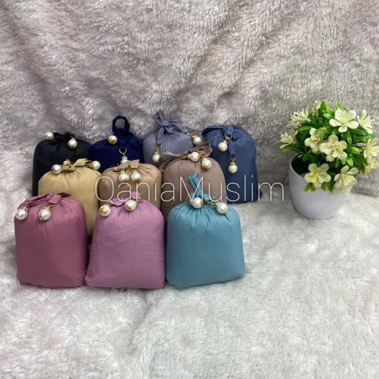 Mukena Mini Pouch Travelling Parasut Korea Polos 2In1 Tas Serut