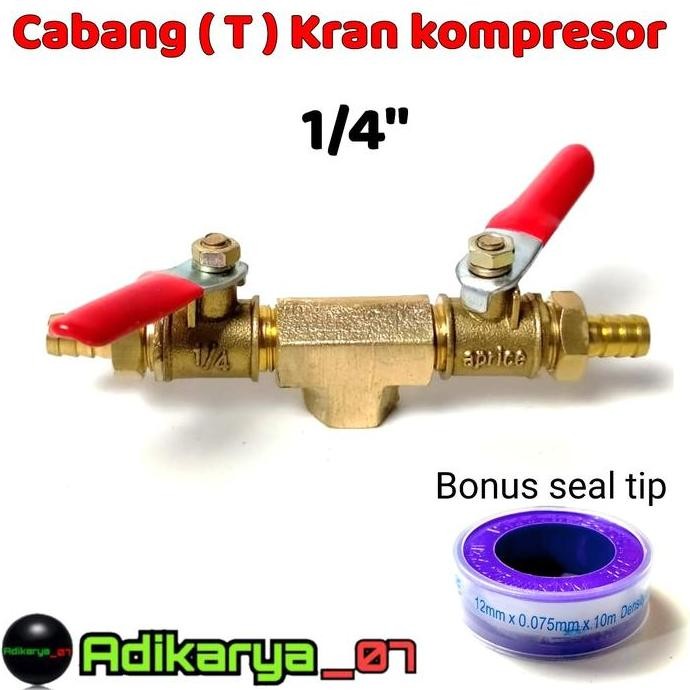PAKET kran kompresor angin 1/4 + CABANG T kran selang kompresor angin 1/4 sambungan kran kompresor n