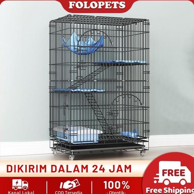 Terlaris Folopets Kandang Kucing 4 Tingkat Xl (90X57X125 Cm) - Roda Geser, Ruang Luas & Aman Untuk 3