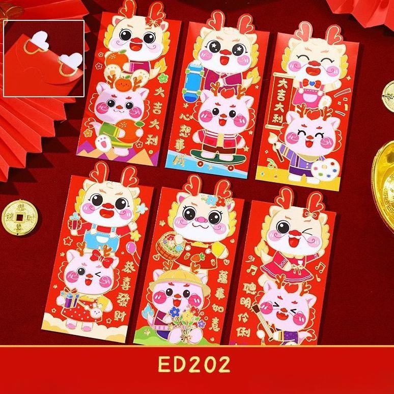 

Jy-6 Angpao 3D Isi 6 Cute Dragon Imlek 2024 Sincia Kuping Naga Hongbao Lucu