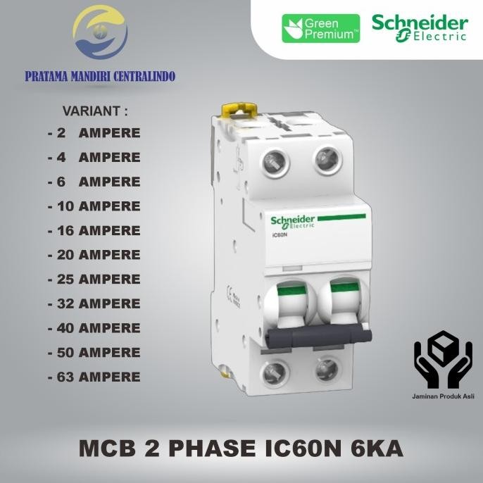Miliki Mcb 2 Phase Ic60N 6Ka Schneider 2 Pole 2P - 2 Ampere S.D 63 Ampere Ori