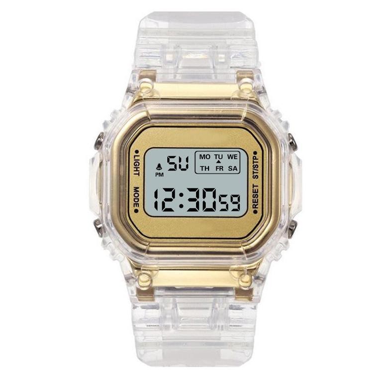 Of14 rd-67 Iwd Jam Tangan Wanita Pria Digital Couple Strap Rubber Bening Jelly Transparan Belum Anti