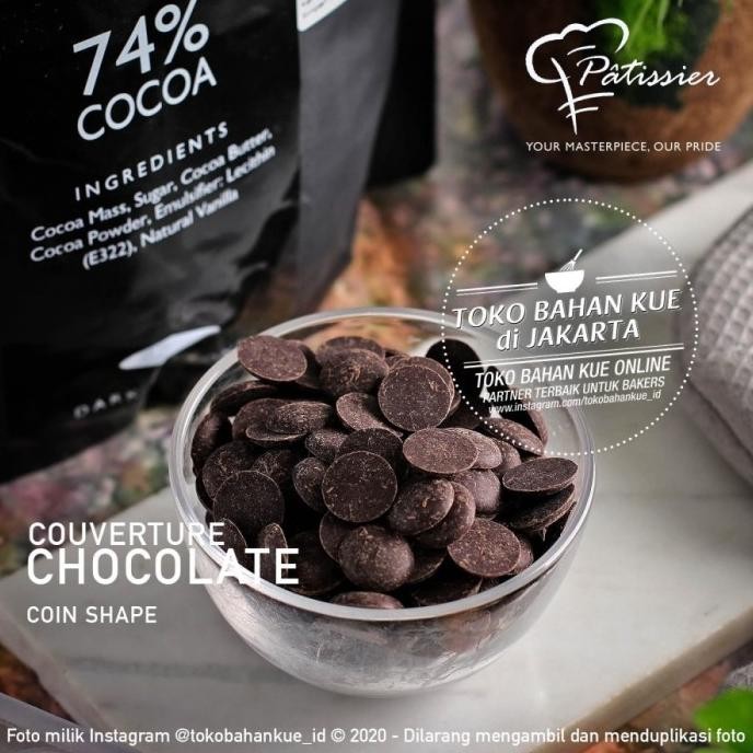 

Sale Patissier Chocolate 74% Dark Couverture 250Gr Cokelat Coin Coklat