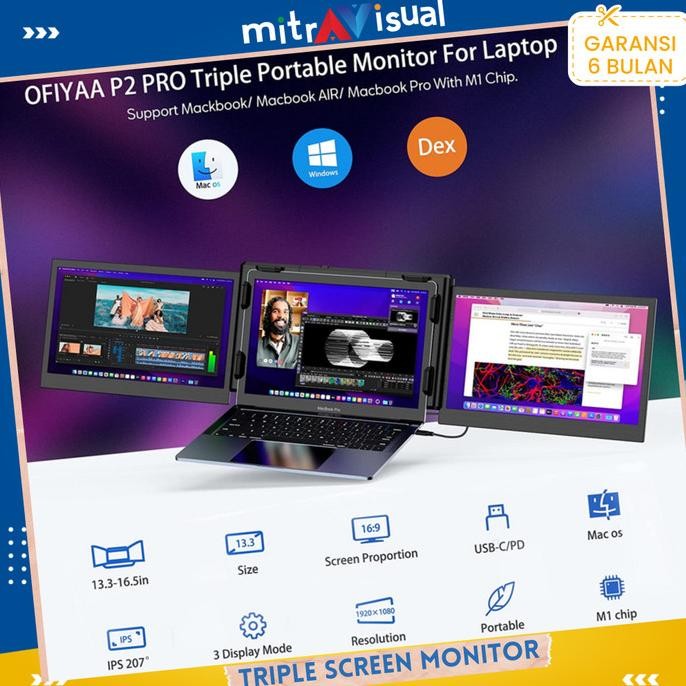MURAH OFIYAA P2 Pro Triple Screen IPS Monitor for Laptop 13.3"
