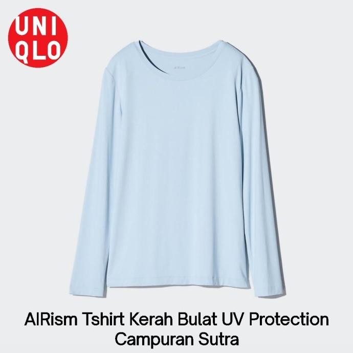 Women Tshirt Kaos Manset dalaman Airism uv protection crew neck UNIQLO