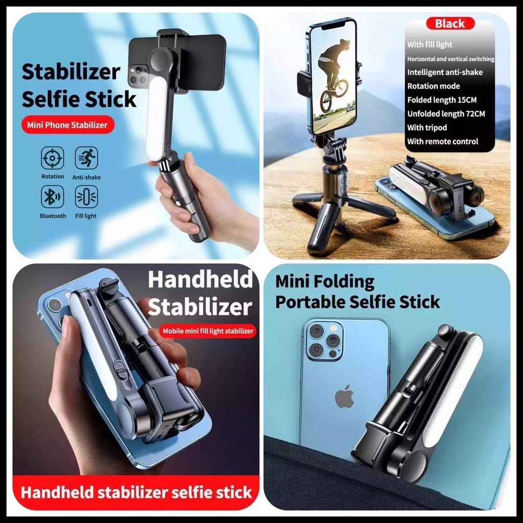 GIMBAL STABILIZER HP L09 SELFIE STICK TRIPOD SHOOTER LAMPU SMARTPHONE