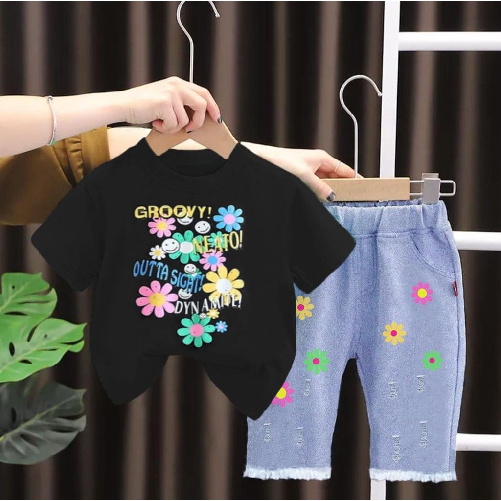 TERLARIS SETELAN KAOS CELANA JEANS PANJANG ANAK PEREMPUAN SETELAN KAOS IMPORT ANAK PERMEPUAN SETELAN