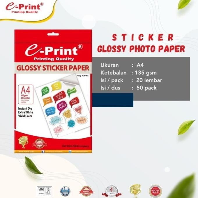 

Eprint Sticker Glossy A4 135Gr / Kertas Foto Sticker 135 Gsm Terlaris