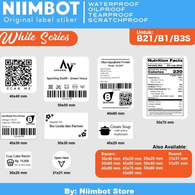 

Thermal Label Printer Sticker Niimbot B21 Refill Label - Plain White by Radhiant official