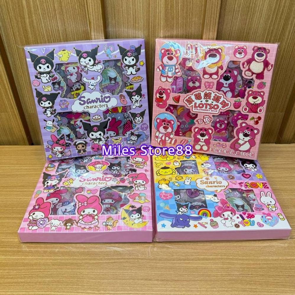 

XD27 rq-56 Sticker Sanrio Lotso Labubu Mix Motif isi 100 pcs / korea aesthetic / lucu DIY dekor / waterproof PET / katakter Capybara Momo Anne Termurah Berkualitas