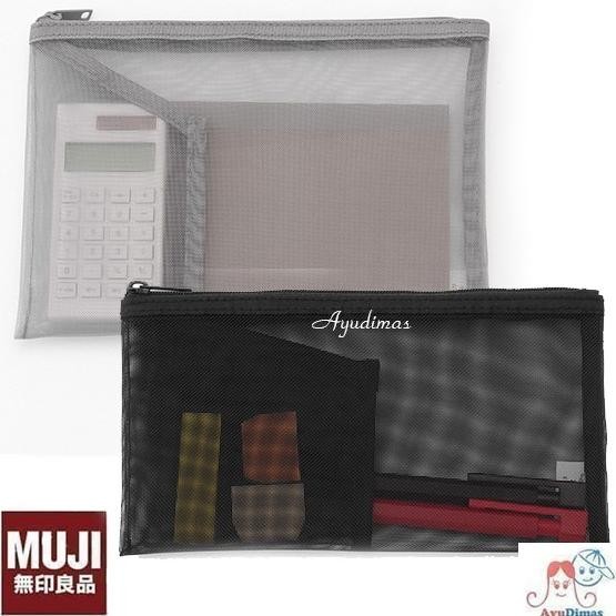 

BEBAS ONGKIR - Muji Nylon Mesh Pen Case / Pouch w Pocket - tempat pensil / stationary