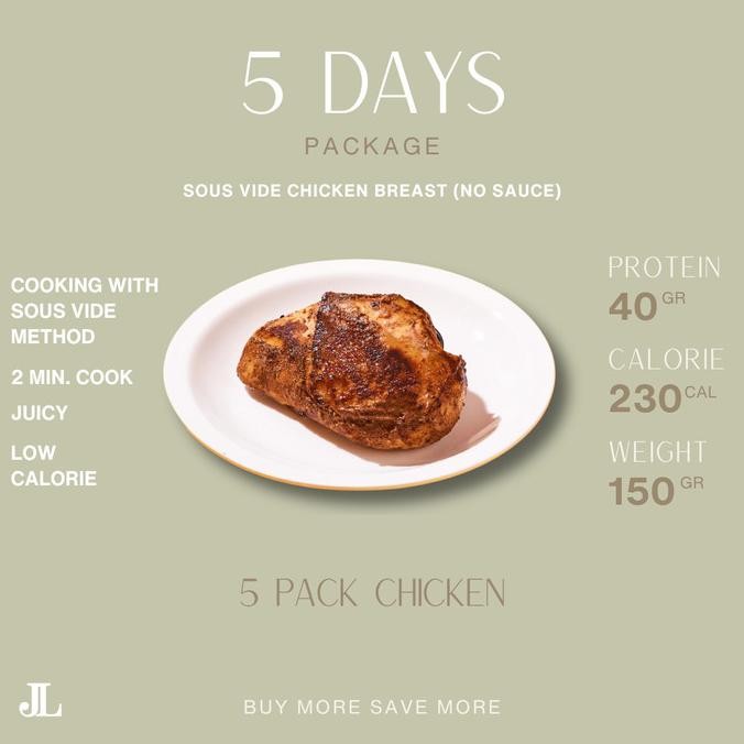 

Promo Jl - 5 Pack Sous Vide Marinated Chicken Breast