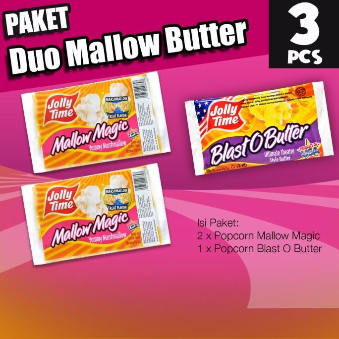 

Grosir Paket Duo Mallow Butter (2Mm, 1Bob) - Jolly Time Mircowave Popcorn