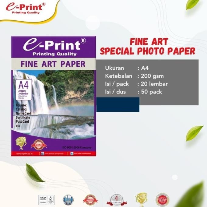 

Eprint Fine Art Paper A4 200Gr/Gsm Kertas Foto Isi 20 Lembar Promo