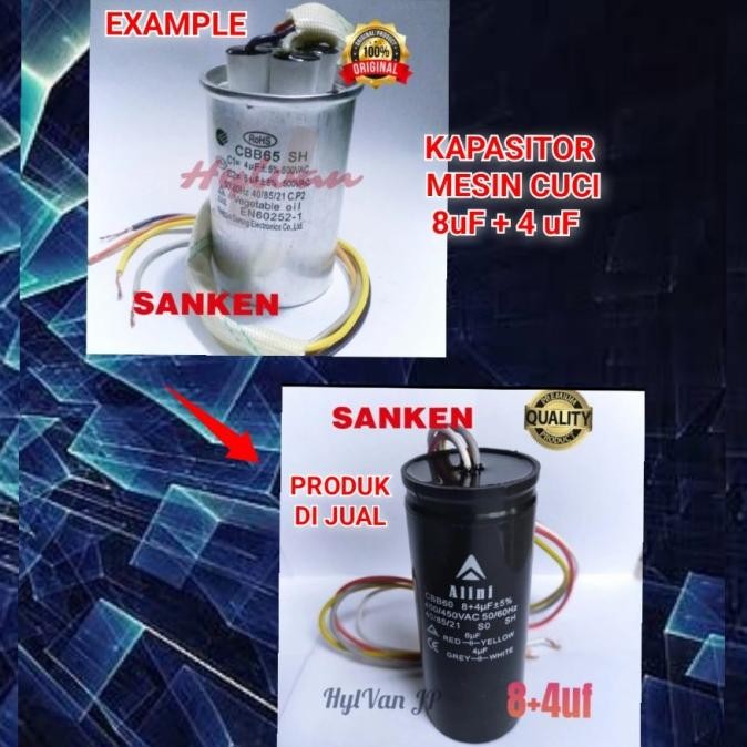 KAPASITOR MESIN CUCI 2 TABUNG SANKEN 8 + 4UF