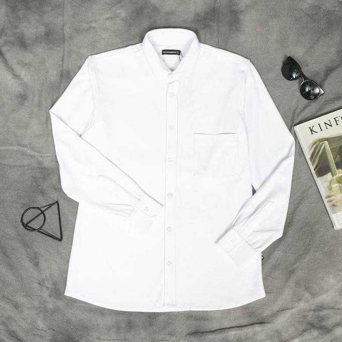 Promo Dzargo Kemeja Polos Pria Lengan Panjang Pique Premium Putih (Baju Dll)