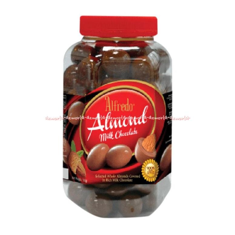 

ALFREDO ALMOND MILK CHOCOLATE 450GR SELECTED WHOLE ALMOND COVERD COKLAT BULAT ISI KACANG KEMASAN TOPLES